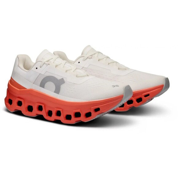 On Running Shoes - ON CLOUD WOMEN'S CLOUDMONSTER ATHLETIC RUNNING SHOES WHITE FLAME NIB